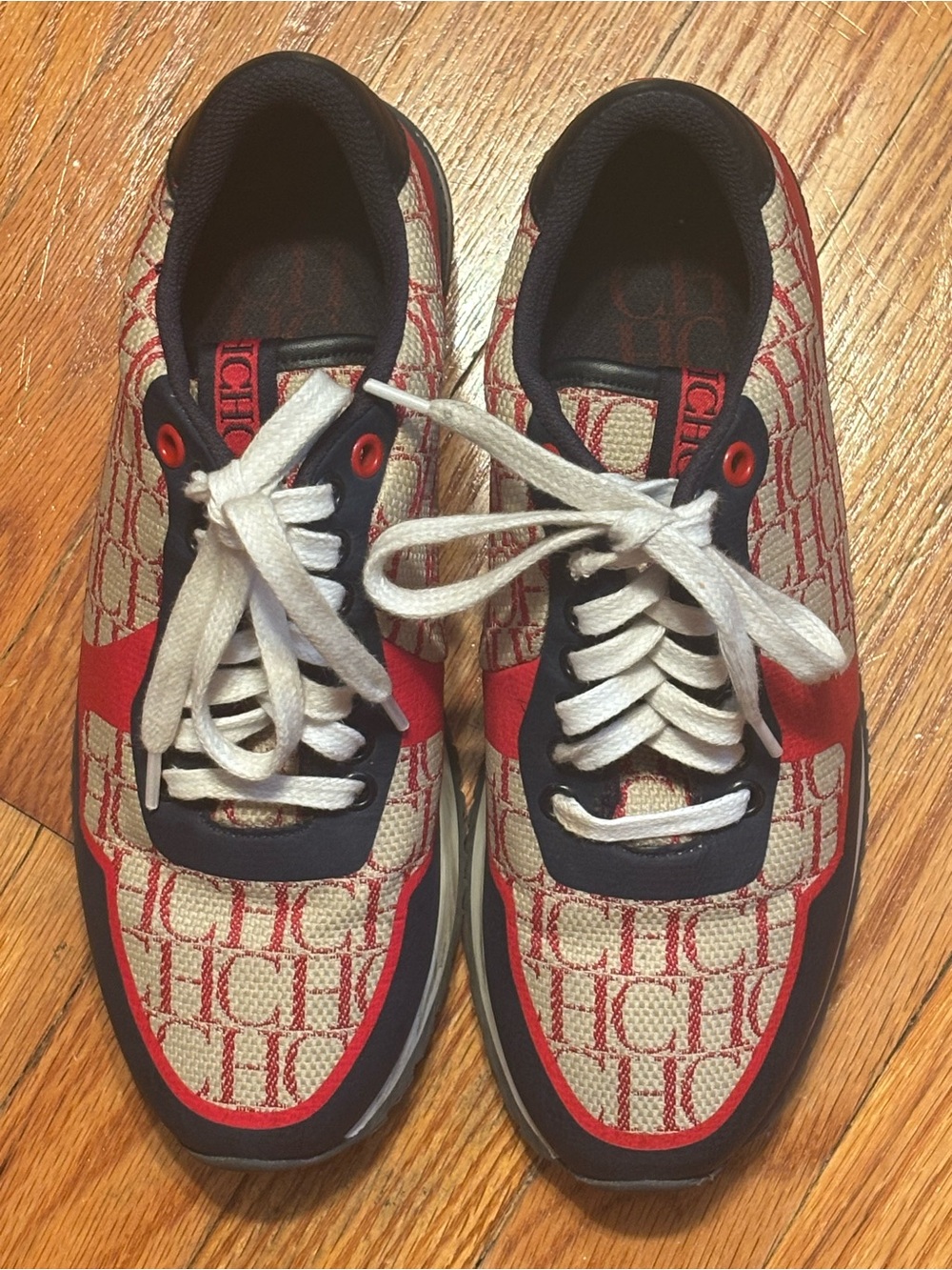 Carolina Herrera CH Monogram Sneakers Red Navy Designer Low Top Size 35